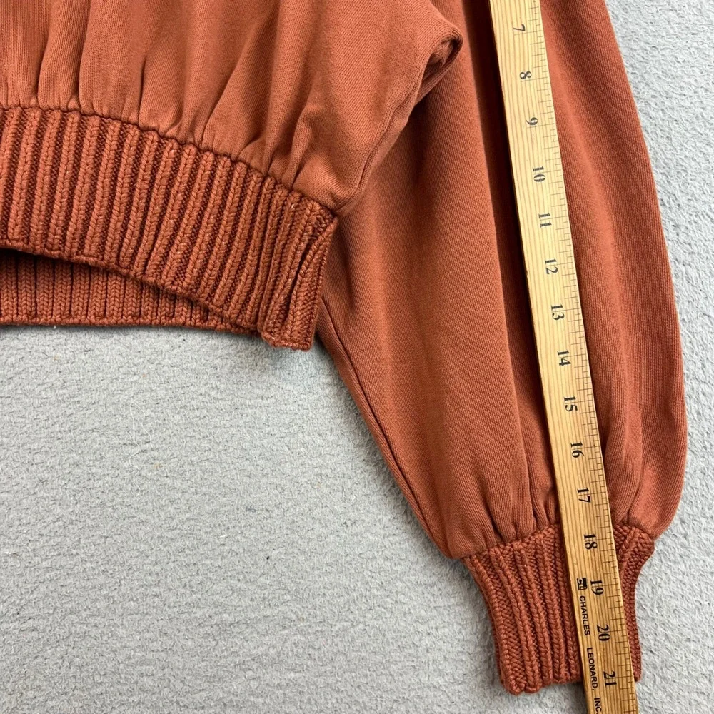 Anthropologie Womens XS Terracotta Orange Puff Sleeve Cropped Sweatshirt Cotton